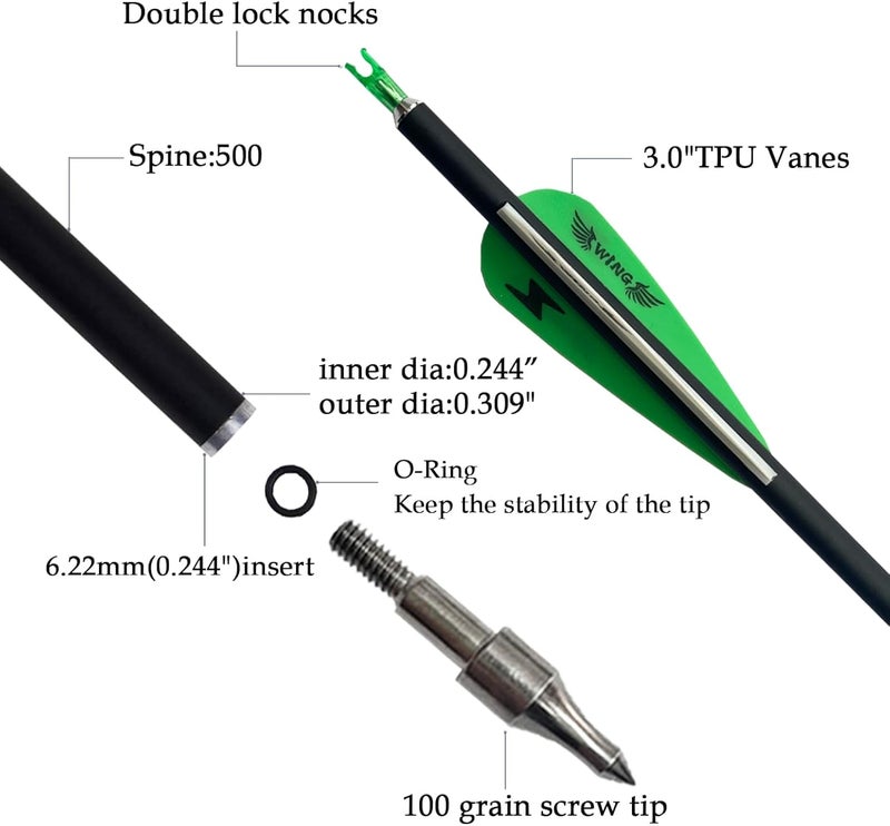 e5e10 31inch Carbon Arrow Archery Targeting Practice Hunting Arrows for Compound & Recurve Bow with Removable Tips(Pack of 12) - Image 2